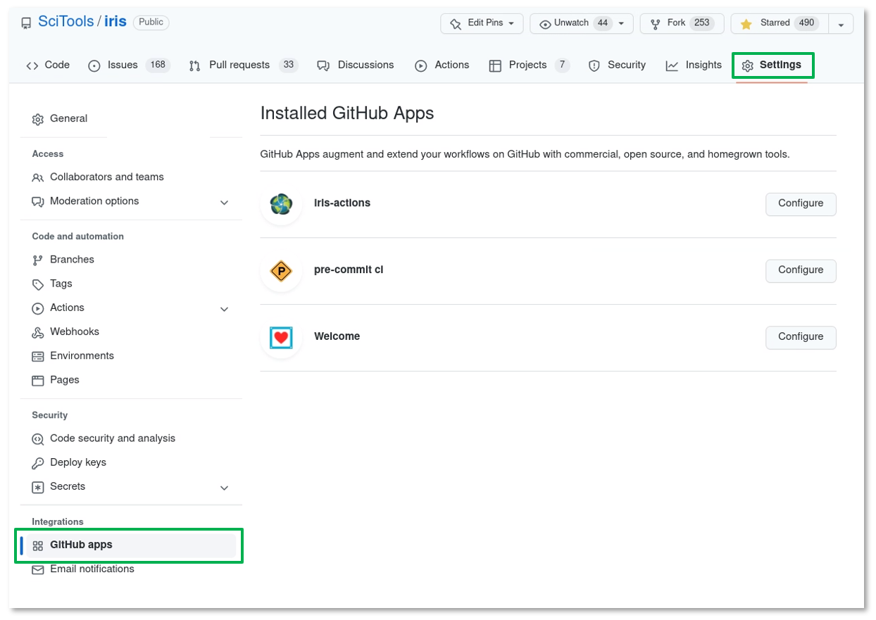 Iris installed GitHub App