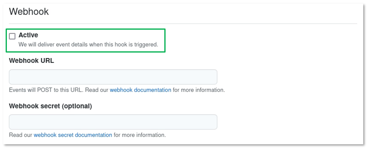 Webhook active checkbox